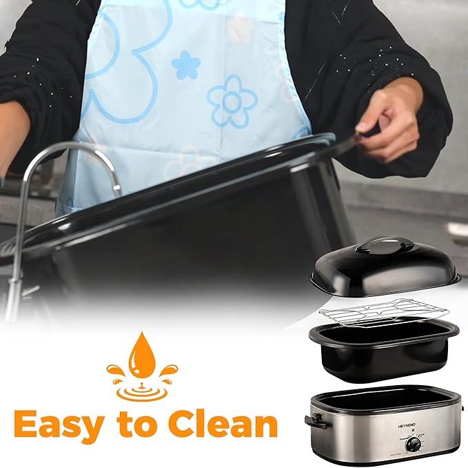 20 Quart Electric Roaster Oven with Self-Basting Lid, Turkey Roaster with Defrost Warm Function, Adjustable Temperature, Removable Pan Rack, Stainless Steel, Silver