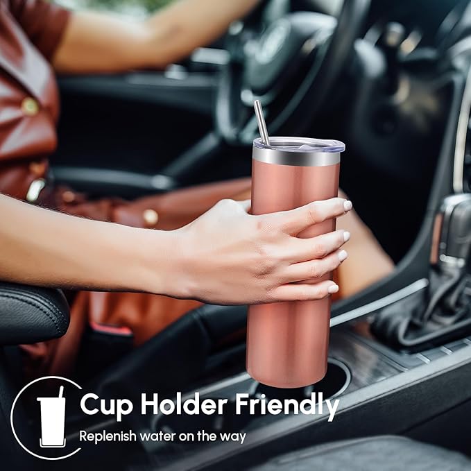 Volhoply 4 Pack Skinny Tumblers with Lid and Straw, 20oz Stainless Steel Straight Tumbler Bulk, Vacuum Insulated Coffee Mug for Home, Office, Travel, DIY (Mix,4 Pack)