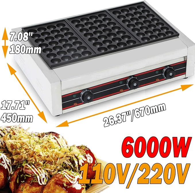 Takoyaki Maker Commercial Ebelskiver Pan 84 Holes Electric Grill Machine for Aebleskiver, Cake Pops, Pancake Balls, Donut Holes, 6000W, 220V