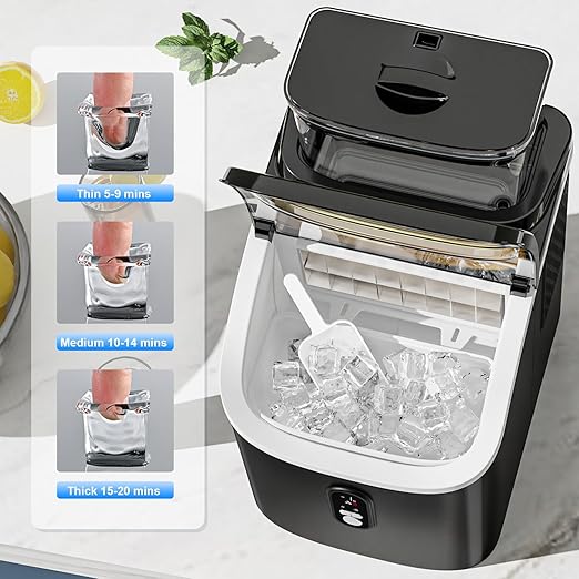 Ice Cube Maker Antarctic Star Countertop Ice Machine, 2 Ways to Add Water, 30Lbs/24H, 16Pcs/13Mins, Self-Cleaning, Ice Scoop&Ice Basket, for Kitchen/Office/Bar (Black)