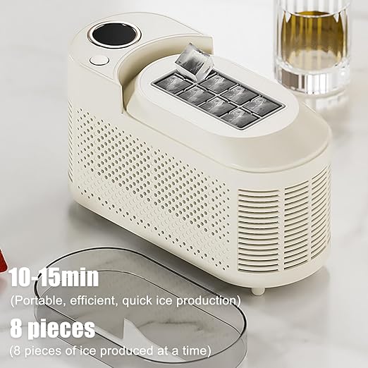 Mini Ice Maker Machine Counter Top for Home, Ice Ready in 10 Mins, Low Noise & Energy Saving, Easy to Clean, Portable Small Clear Ice Cube Maker for Kitchen (White Standard)