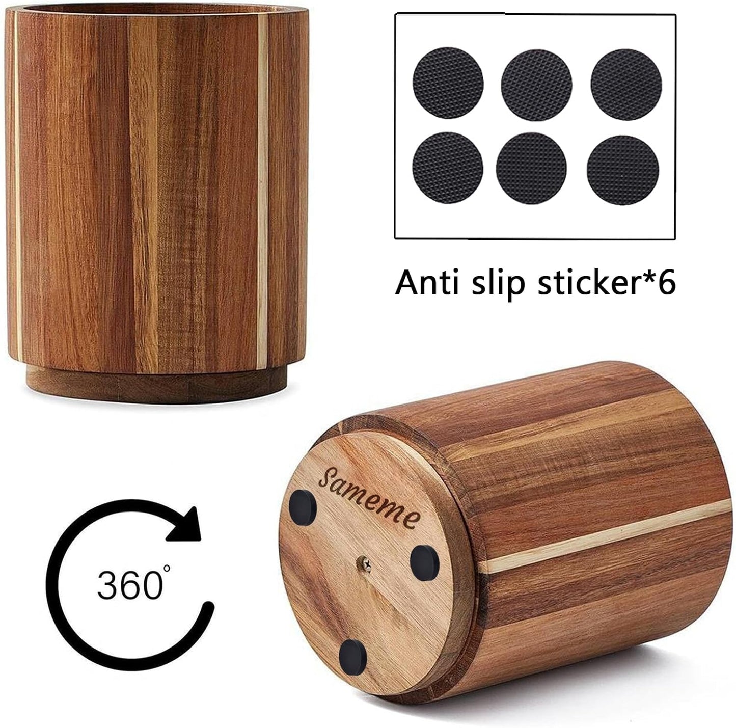 Acacia Wood Utensil Holder for Kitchen Counter, 360° Rotating 7.3"+5.7" Large Cooking Utensil Holder,Kitchen Utensil Crock for Countertop,Farmhouse Kitchen Decor,Spatula Holder Set of 2