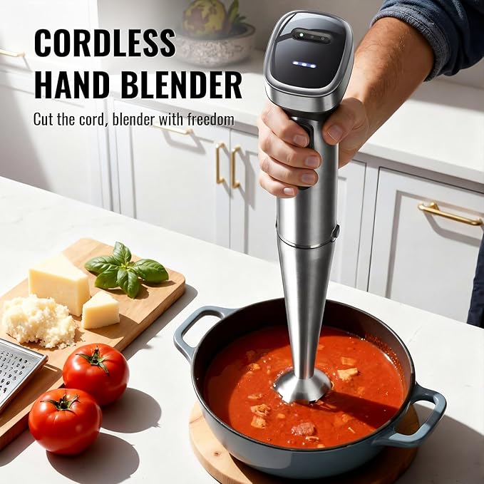 Turelar Cordless Immersion Blender with Rchargeable Battery, Portable Hand Blenders with Adjustable Speed, Hand Held Stick Mixer for Effortless Blending Shakes, Smoothies, Soups, Puree or Baby Food