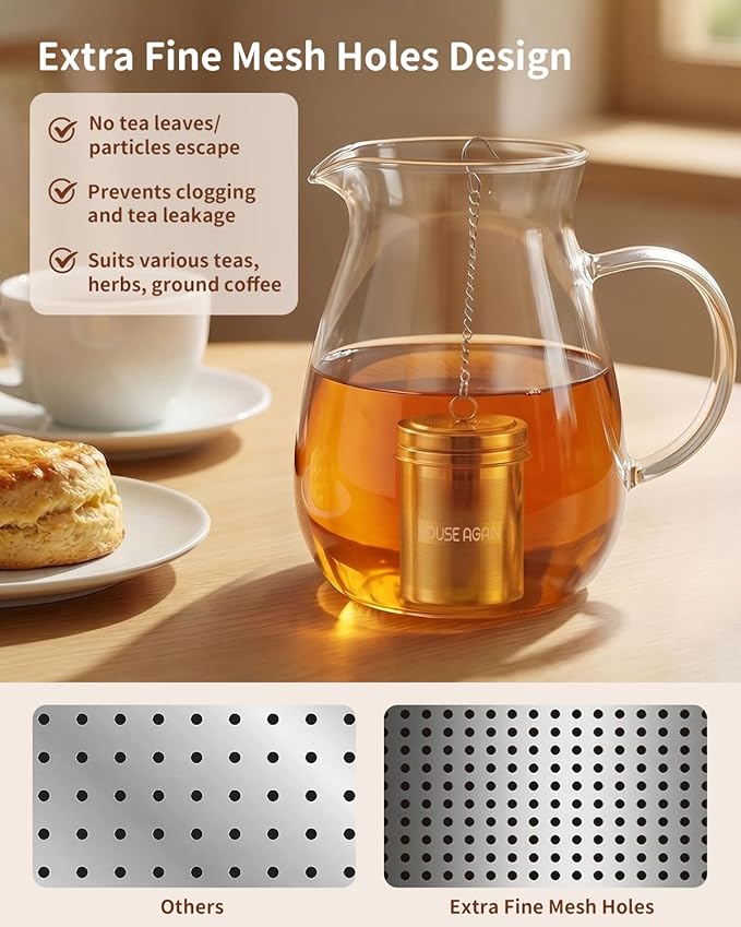 House Again Large Tea Infuser, Extra Fine Mesh Tea Strainers for Loose Tea, 18/8 Stainless Steel Tea Strainer with Extended Chain Hook, Tea Steeper for Brew Tea, Spices & Seasonings, for Multi Cups