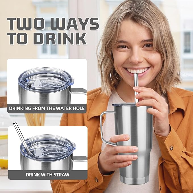 20 oz Tumbler with Handle Stainless Steel Insulated Coffee Mug Tumbler with Lid and Straw Double Wall Vacuum Insulated Coffee Mug Leak Proof Travel Mug Tumbler for Hot and Cold Drink (Mix Color-1)