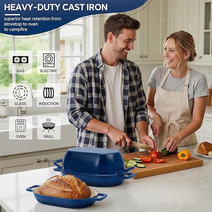 Northriver Casting Enameled Cast Iron Oval Dutch Oven for Bread Baking，12"x8" Bread Pot with Lid，Ideal for Sourdough, Artisan Loaves & Family Meals，5 Qt