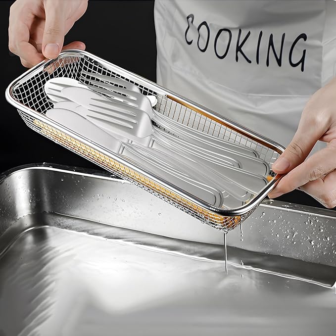 Utensil Drying Rack, 2 Pack Stainless Steel Utensils Holder Dishwasher Silverware Basket, Compact Dish Rack Chopsticks Spoons, Forks, Knifes Drainer Basket Organizer for Kitchen Counter