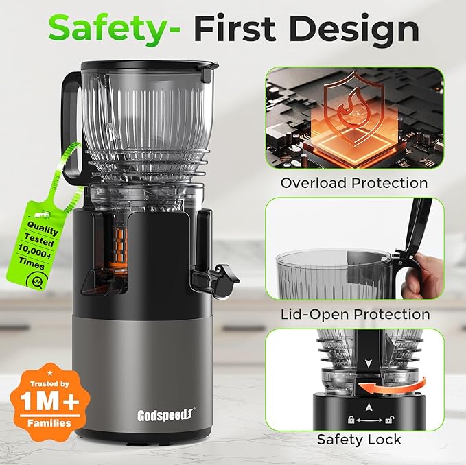 Godspeeds Juicer Machines with 5.8" Large Feed Chute, Slow Masticating Cold Press Juicer for Whole Fruits & Vegetables, Easy to Clean Design, High Juice Yield Home Juicer for Daily Wellness