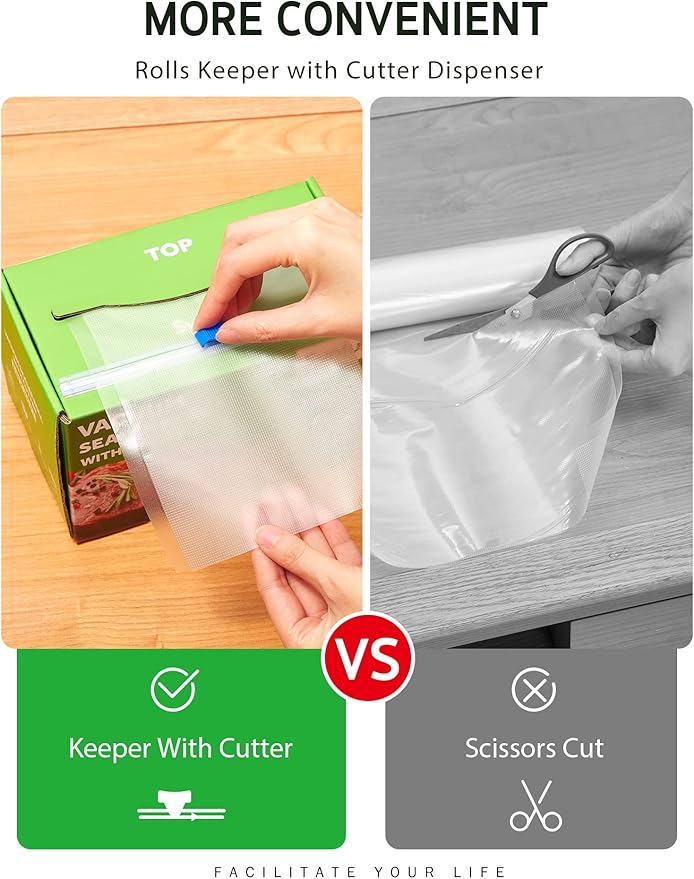Syntus 11" x 150' Food Vacuum Seal Roll Keeper with Cutter Dispenser, Commercial Grade Vacuum Sealer Bag Rolls, BPA Free Food Vac Bags, Ideal for Storage, Meal Prep and Sous Vide