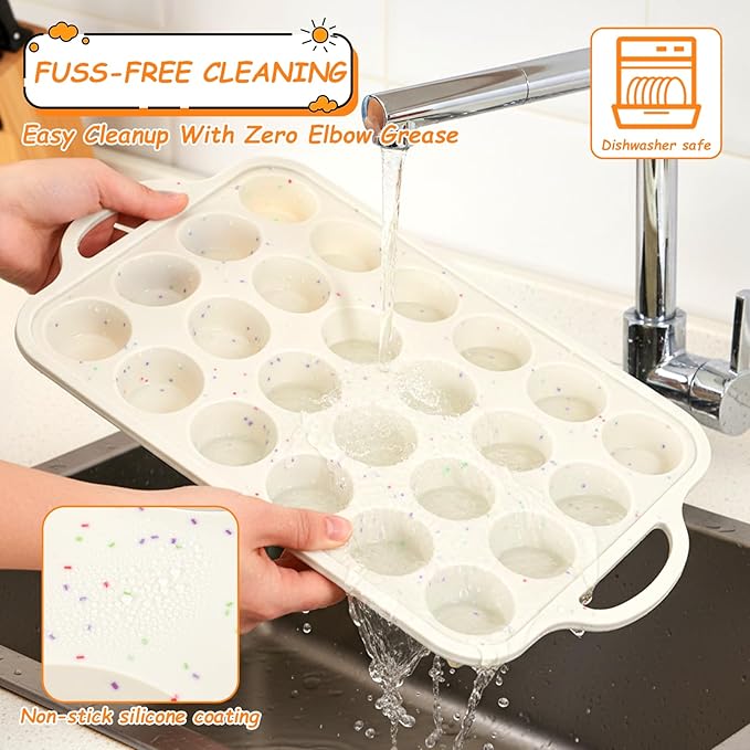 SHENLIU 4 Pcs Silicone Baking Pan Set, Mini Muffin Pan For Baking With Metal Reinforced Frame, Nonstick Loaf, Mini Muffin, Round Pans, Cupcake Baking Pans Molds for Oven, Dishwasher Safe Brownie Pan