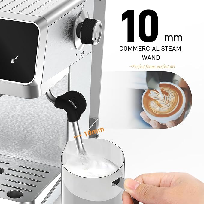 MAttinata Espresso Machine 20 Bar, Espresso Coffee Maker with Professional Milk Frother Steam Wand for Cappuccino & Latte, 60oz Removable Water Tank for Home，Stainless Steel