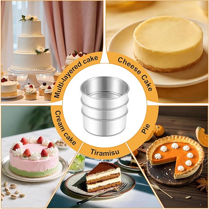 E-far 5 Inch Cake Pan Set of 3, Stainless Steel Small Round Baking Pans Tins for Layer Smash Birthday Cakes, Dishwasher & Oven Safe, Healthy & Non-toxic, Leak Proof & Mirror Polished