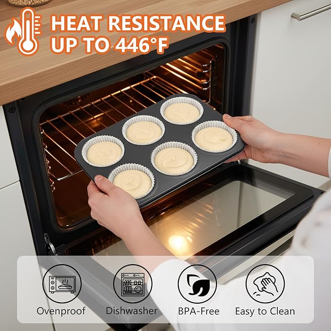 Jumbo Muffin Pan 6 Cup Cupcake Tin Nonstick, 2PCS Durable Large Baking Pan for Big Muffins & Cupcakes, Easy Clean Carbon Steel Giant Muffin Tin for Oven Use, Parties