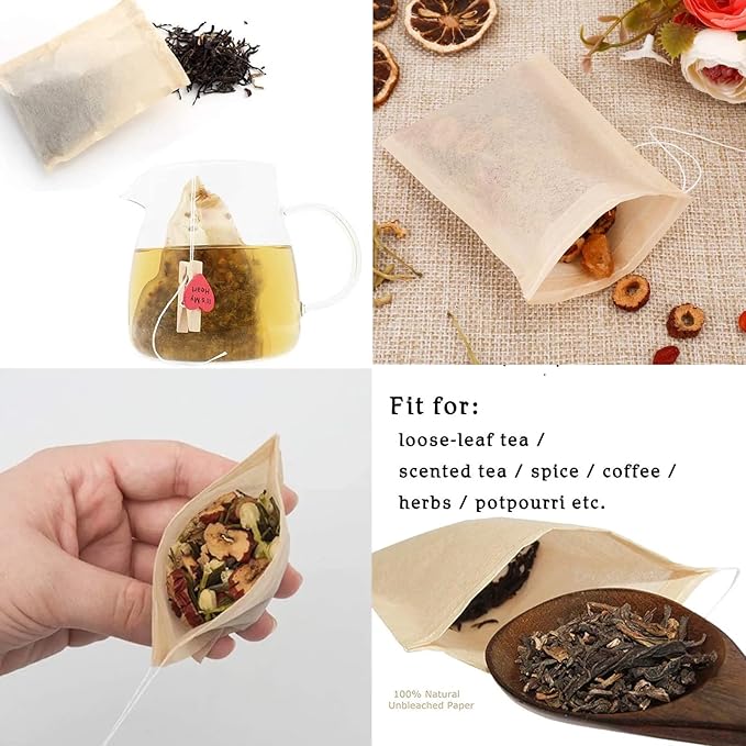 NEPAK 600 Pcs Disposable Tea Filter Bags for Loose Tea,Drawstring Empty Bag for Loose Leaf Tea,with 100% Natural Unbleached Paper(3.15 x 3.94 inch)