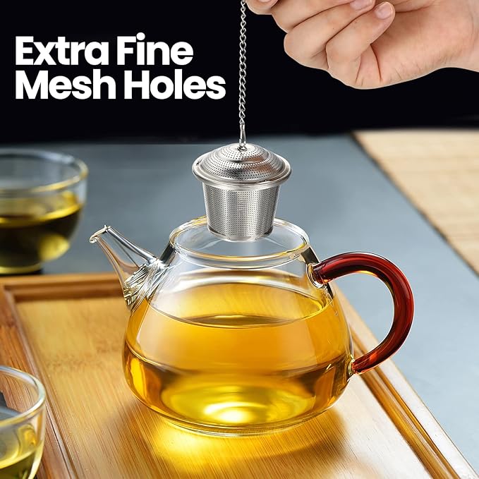 Zopeal 9 Pcs Tea Infuser Stainless Steel Strainer with Extended Chain Hook and Saucer Loose Leaf Steeper Fine Mesh Ball Tea Filter for Brew Spices Seasonings Fits Cup Mug Bottle (Large)