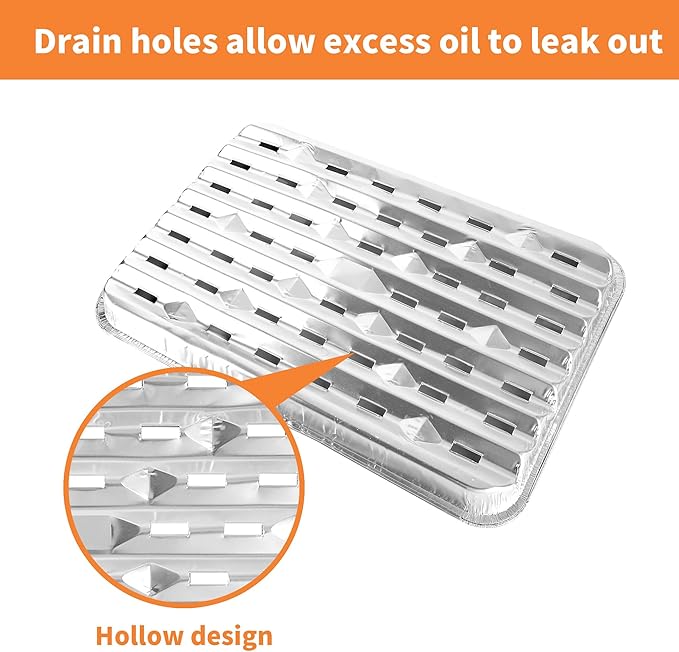 40 Pack Disposable Broiler Pans with Holes, 13.4 x 9 x 0.7 inch Aluminum Foil Grill Pans for Oven, Baking, BBQ, Takeout, Meal Prep
