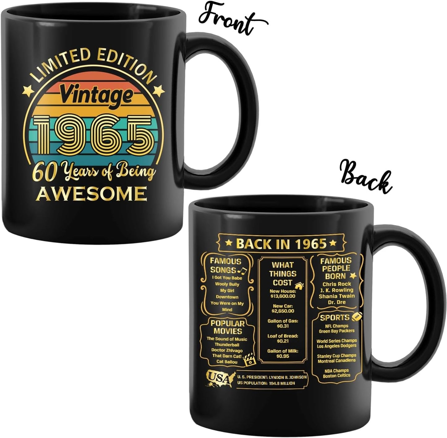 QUPT 60th birthday gifts for men-1964 60th Birthday Mug Gift for Men Women-1964 Old Time Information-60th Birthday Mug- 60 Year Old Birthday Party Decorations, Sixty Birthday Mug