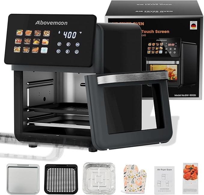 10L Large Xl Pro Air Fryer Oven With Grill Combo For Kitchen Countertop Use,12 in 1 Smart Convection Ovens,AirFryer With Glass View Window,Nonstick Basket,Fryer Liners,Removable Door-Black