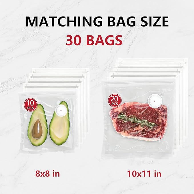 Vixino Vacuum Sealer for Food, Compact Handheld Vacuum Sealer Machine with 30 Reusable Bags & 3 Containers, Seals Liquids & All Foods, Portable for Sous Vide, Travel,Camping, Kitchen, Gifts