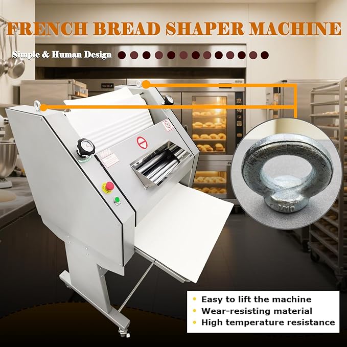 Commercial Baguette Shaper Machine 50g-1200g Adjustable Dough Roller for French Bread, 1800pcs/hr High-Capacity Bread Molder with Wool Belt, Bakery Equipment 110V
