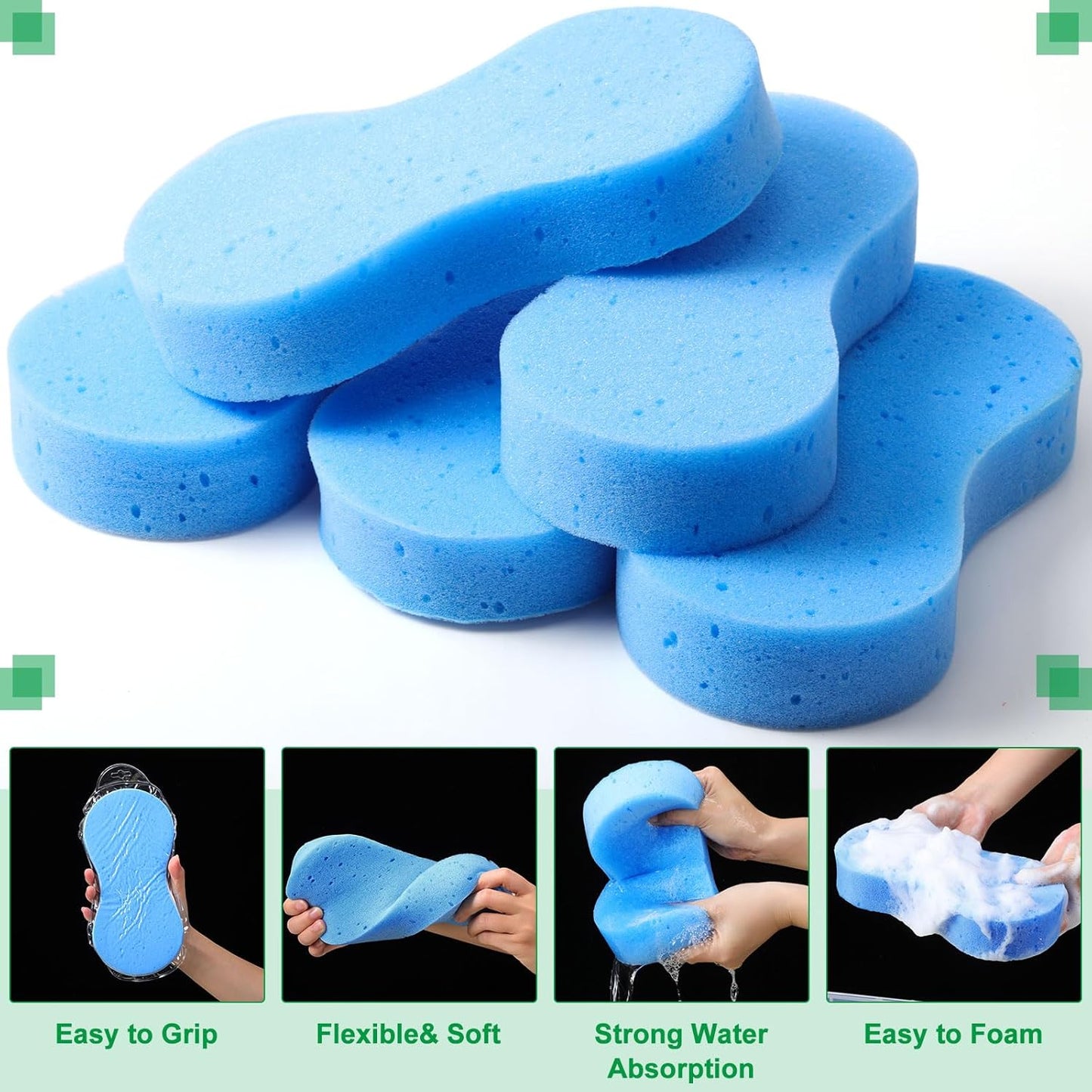 Vesici 48 Pack Car Wash Sponges Large Sponges Bulk Big All-Purpose Scrubber Thick Foam Car Cleaning Supplies for Washing Boat Kitchen Household with Single Vacuum Compressed Packing (Blue)