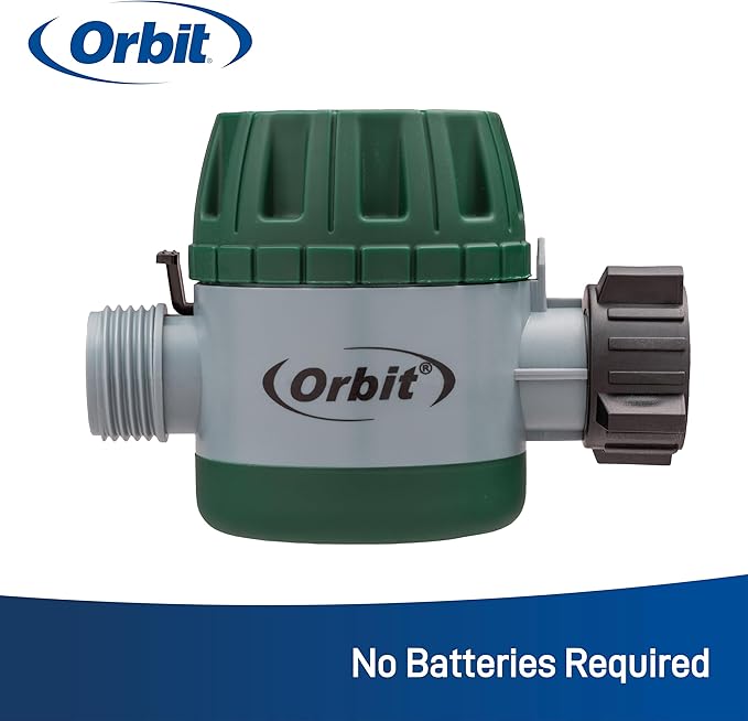 Orbit Mechanical Water Timer - Adjustable Irrigation Shutoff for Lawn & Garden Watering - Battery-Free Clockwork Hose Faucet Timer with Easy Grip Dial & Manual Bypass - 62034