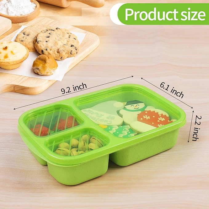 buluker 8 Pack Bento Lunch Box Set 3 Compartment Wheat Straw Meal Prep Food Storage Containers Plastic, Microwave and Dishwasher Safe （Jewel Brights）