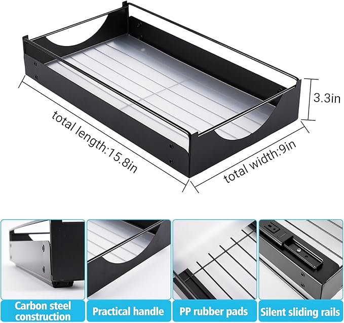 Under Sink Pull Out Organizer, Single-Tier Metal Drawer Slide Out Storage Shelf, No-Drill Nano Adhesive Installation, Fits 16"+ Deep Cabinets for Kitchen Bathroom Pantry Storage