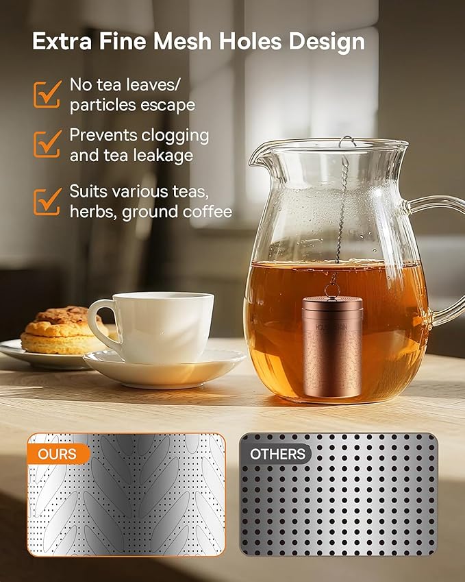 House Again 2 Pack Tea Strainers for Loose Tea, Extra Fine Mesh Tea Infuser, Updated Slim Threaded Lid & 304 Stainless Steel, Tea Ball Filter Bags Diffusers, Loose Leaf Tea Steeper for Brew Spices