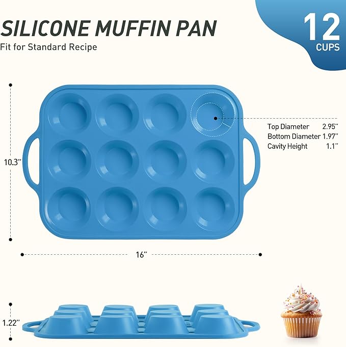 Socisen 12 Cups Silicone Muffin Pan with Metal Reinforced Frame Regular Size Cupcake Pan Tray Egg Bites Silicone Circle Cookie Molds Muffin Tin Tray Tart Pans Kitchen Baking Mold Tools for Cooking
