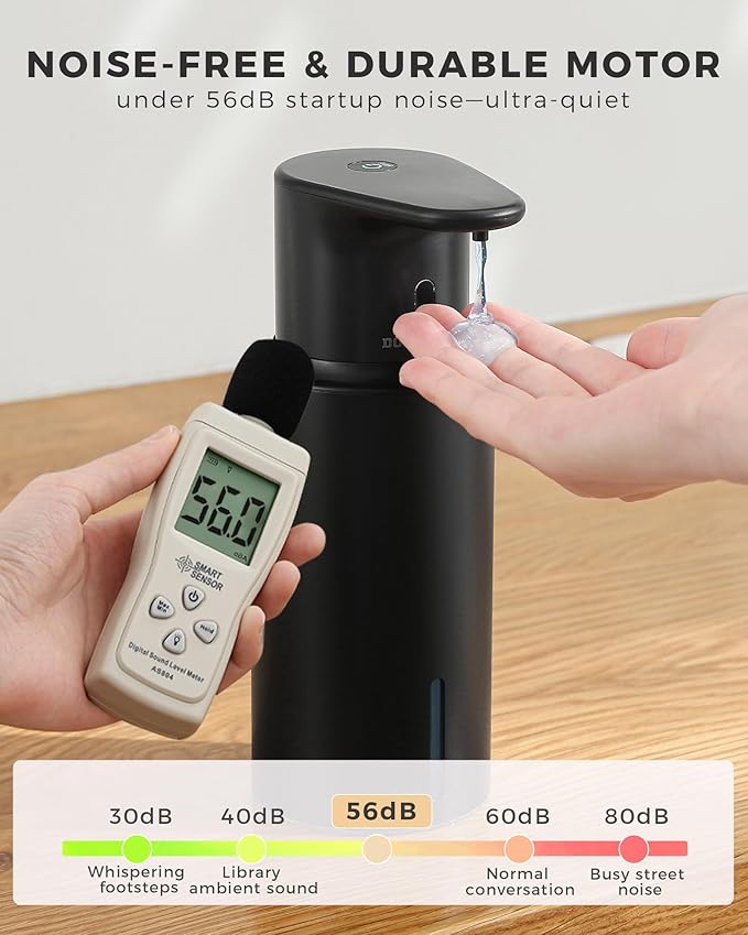 Automatic Liquid Soap Dispenser Touchless, 304 Stainless Steel Bottle Body &16.2oz/480ml Rechargeable, 3 Adjustable Liquid Levels, IPX7 Waterproof, for Kitchen Bathroom, Black