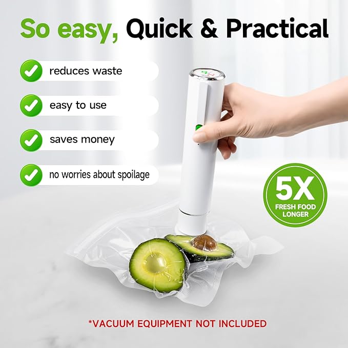 Vixino Vacuum Sealer Bags, 30 Reusable Vacuum Sealer Bags for Food, BPA-Free, Meal Prep and Sous Vide Cooking,Works for Handheld Sealer and Vac Sealer Machine with External Vacuum Systems