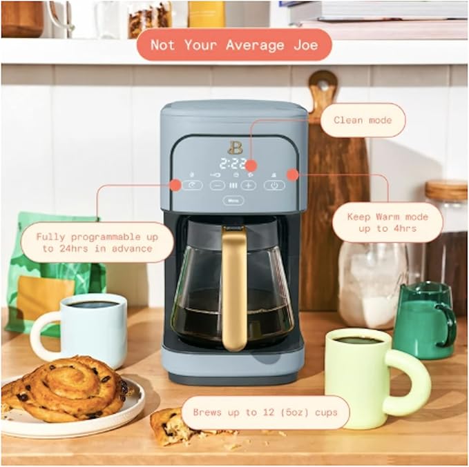 Beautiful 12-Cup Programmable Drip Coffee Maker by Drew Barrymore (Cornflower Blue)