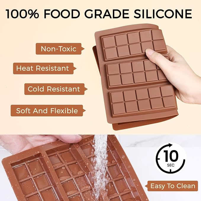 Chocolate Bar Mold, Non-Stick Dubai Chocolate Molds, Food Grade Silicone Deep Chocolate Bar Mold for Pistachio, Candy- Set of 3