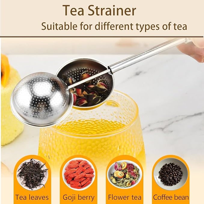 Stainless Steel Tea Strainer,Tea ball Strainers for Loose Tea,Loose Leaf Tea Steeper Fine Mesh Strainer Reusable，Tea Infuser One-Hand Operated Spring-Loaded
