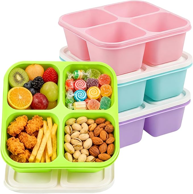 4 Pack Snack Containers Bento Box Adult Lunch Box,Meal Prep Container, Reusable Food Storage lunch Containers Stackable for Work, Travel and Gym (Grass Green, Pink, Green, Purple)