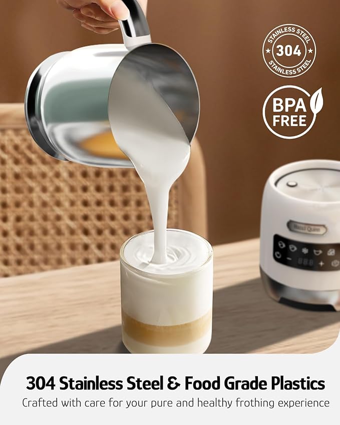 Hazel Quinn Milk Frother and Steamer, Variable Temp and Thickness, Detachable for Dishwasher Safe, 400ml / 13.5oz Milk Warm for Hot & Cold Latte, Cappuccino Hot Chocolate - Pearl White