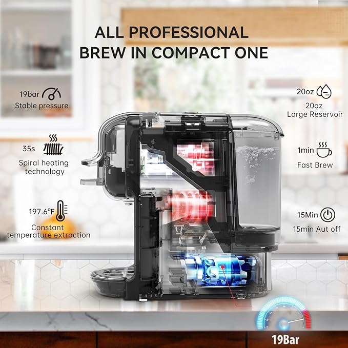 Multi-Capsule Coffee Maker, Hot/Cold Coffee Maker, Milk, ESE Pod Ground Coffee, Cafeteria, 19 Bar, 5 in 1 (Color : H2B M1A BK, Size : CHINA_US)
