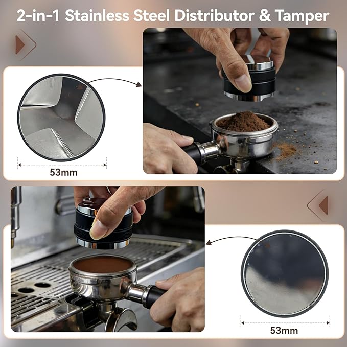 53mm Espresso Accessories Kit, 2-in-1 Distributor & Tamper, Tamper Mat, WDT Tool & Magnetic Dosing Funnel, Compatible with Delonghi & All 53mm Espresso Machines/Portafilters