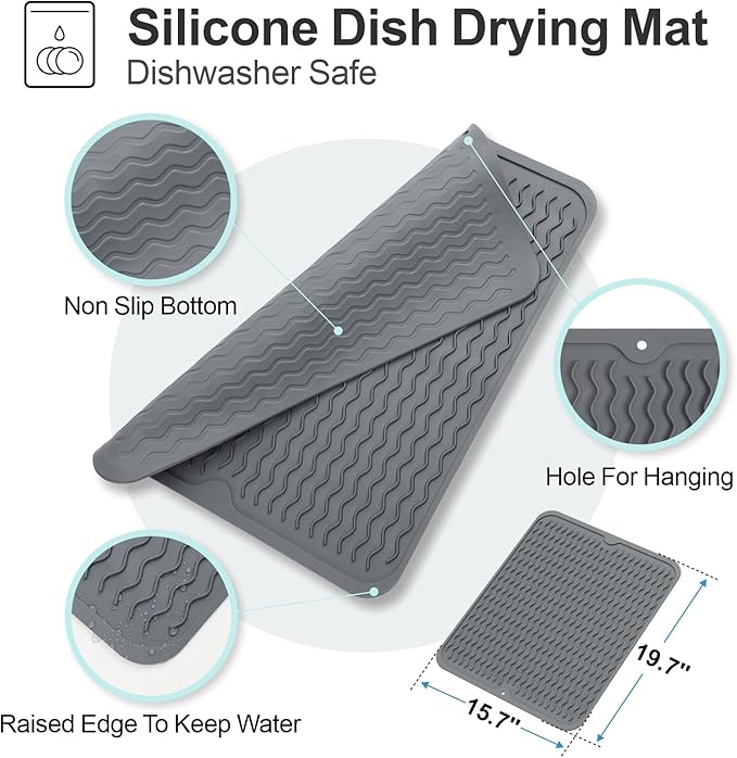 GSlife Small in Sink Dish Drying Rack - Stainless Steel Compact Dish Drainer with Silicone Drying Mat for RV Kitchen Apartment Sink, Silver