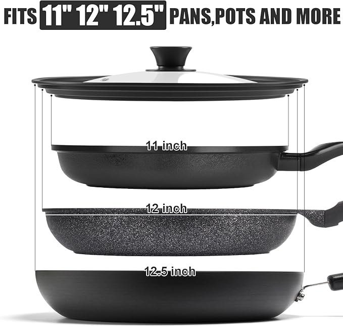 Universal Lid for Pots Pans and Skillets, Pan Cover Fit 11", 12",13" Diameter Cookware, Silicone Replacement Pan Lid Pot Lids for Frying Pans, Cast Iron,Tempered Glass Lid
