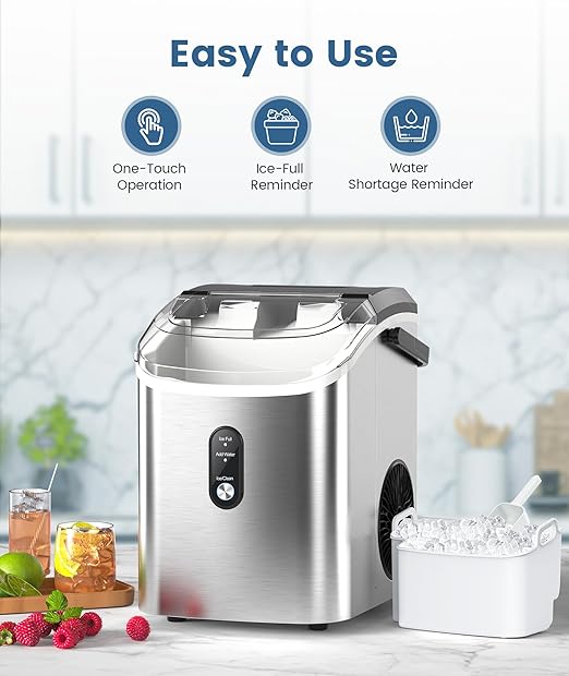 COWSAR Nugget Ice Makers Countertop, Pebble Ice Maker Machine with Soft Chewable Ice, 34Lbs/24H, Self-Cleaning, One-Click Operation, Pellet Ice Maker Countertop for Home/Kitchen/RV/Camping