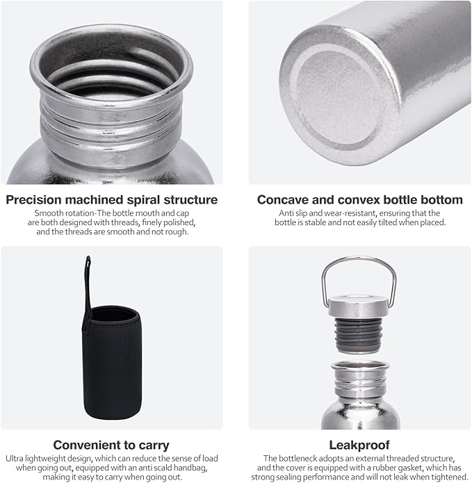 Boundless Voyage Titanium Water Bottle with Lid Wide Mouth Leak-Proof Reusable Sport Drinking Bottle for Camping Hiking Picnic Climbing Running Tea Coffee (600ml-glossy)