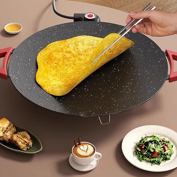 Indoor Smokeless Electric Griddle, Nonstick Round Tabletop Grill with Temperature Control, 1000W Fast Heating, Oil Drain Design for Steaks, Burgers, Pancakes, BBQ (40 cm/16 inch)