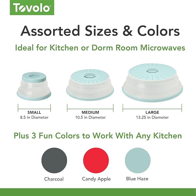 Tovolo Microwave Splatter Cover for Food, Large (Charcoal) - Collapsible & Vented Silicone Splatter Guard Lid - Microwave Plate & Dish Cover with Handle - BPA-Free Kitchen Gadget for Meal Prep