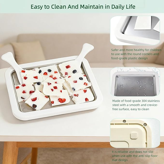 Rolled Ice Cream Maker, No Electricity DIY Homemade Rolled Ice Cream Kit, 304 Stainless Steel Instant Frozen Ice Cream Roller for Kids or Adults, Perfect for Family Nights, Parties, Playdates (White)