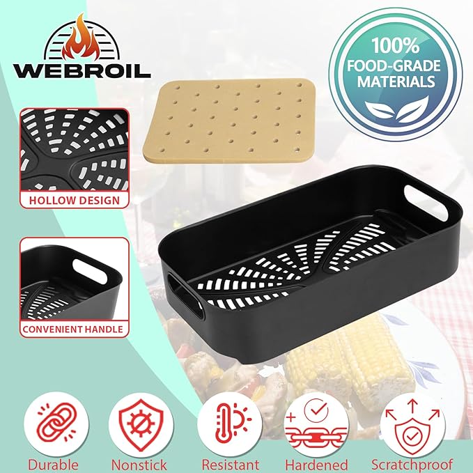 Foodi Air Frying Combo Crisper Basket for Ninja FG551 Smart Indoor Grill, Non-Stick Air Fryer Basket for Ninja Air Fryer Grills DG551/DG651 Accessories, with Disposable Perforated Paper Liners,100PCS