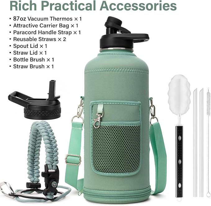 DYSANKY Insulated Water Bottle | Thickened Stainless Steel for Gym and Hiking with Straw, Carrier Bag, Handle Strap | BPA-Free 87 oz