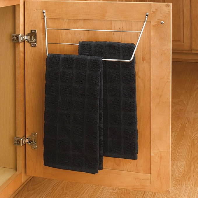 Rev-A-Shelf Under Sink Towel Holder for Kitchen/Bathroom Cabinets, Door Mount Wire Dish Rag Rack Hanger, Holds 3 Folded Wipe, 2 Pack, Chrome, 563-32 C