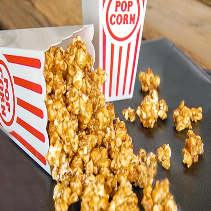 Novelty Place Plastic Red & White Striped Classic Popcorn Containers for Movie Night - 7.8" Tall x 3.8" Square (16 Pack)